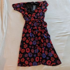 Modcloth Midi Faux Wrap Dress With Vintage Flower Pattern